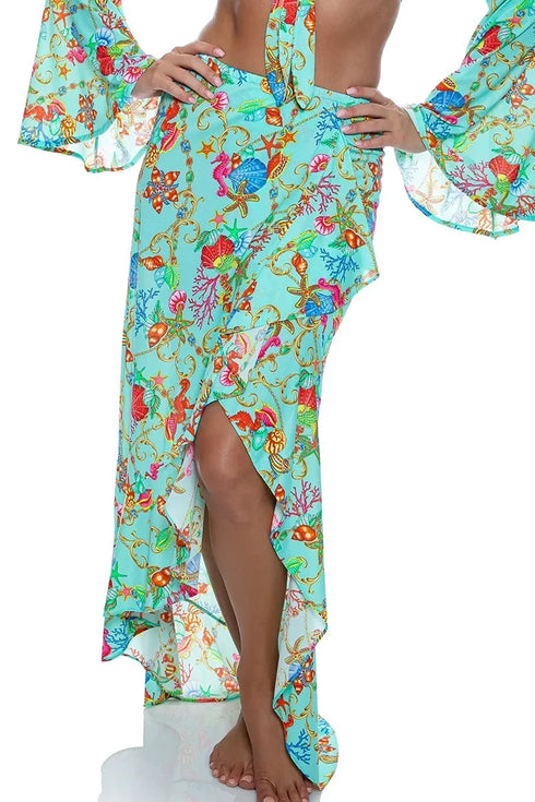 Luli Fama Il Mare Ruffle High Lo Slit Skirt